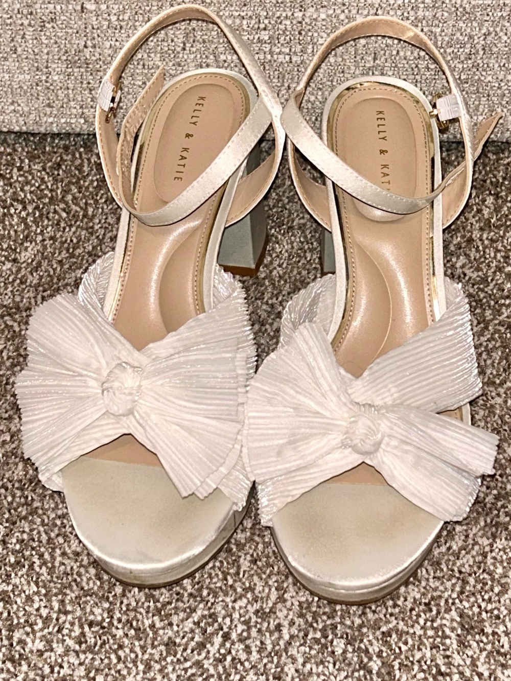 Kelly & Katie Ivory Bow Block Heel Sandals with Ankle Strap
